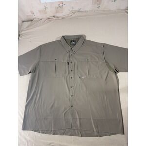 Drake Waterfowl Mens 5X Short Sleeve Vented Fishing Shirt Tan Button Up S